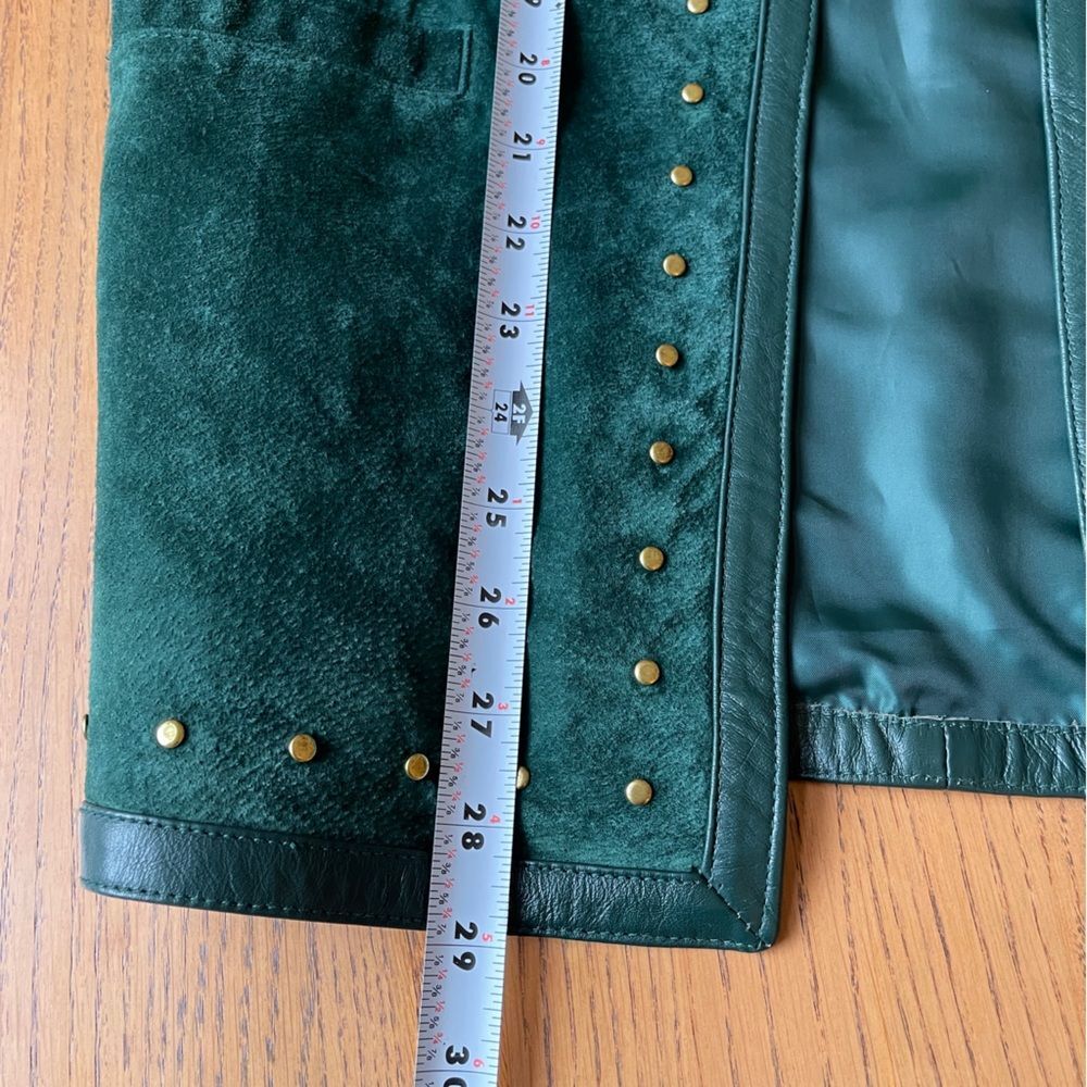 Linea Louis DellOlio Leather Studded Jacket Emerald Green Vintage Blazer Coat - Picture 8 of 11